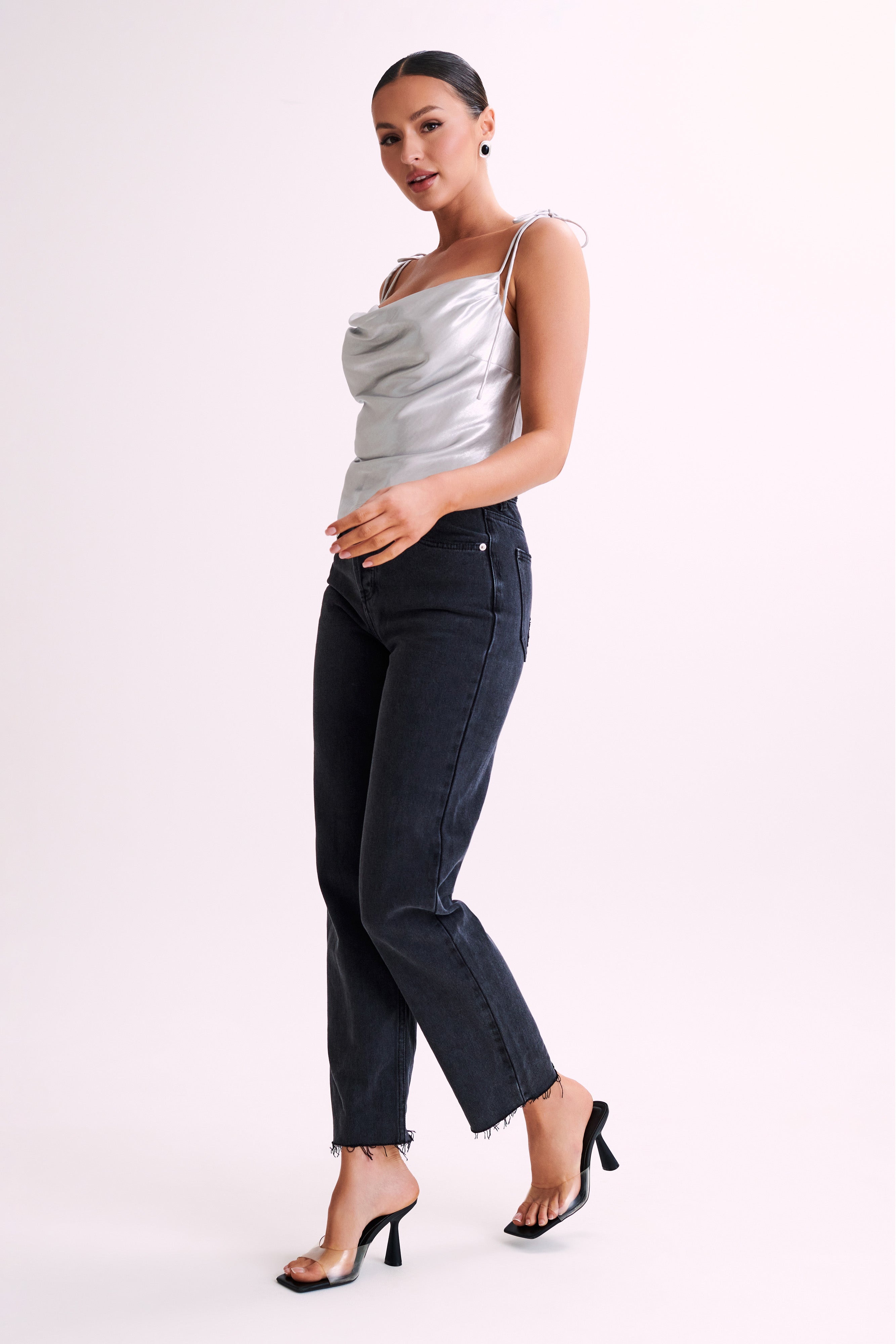 Zavani Asymmetrical Satin Camisole - Silver