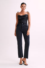 Zavani Asymmetrical Satin Camisole - Black