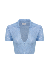 Huntley Sequin Knit Crop Top - Cornflower Blue