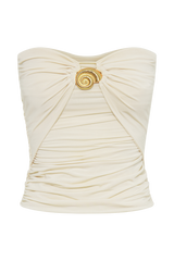 Winslet Strapless Slinky Longline Top With Shell Hardware - Ivory