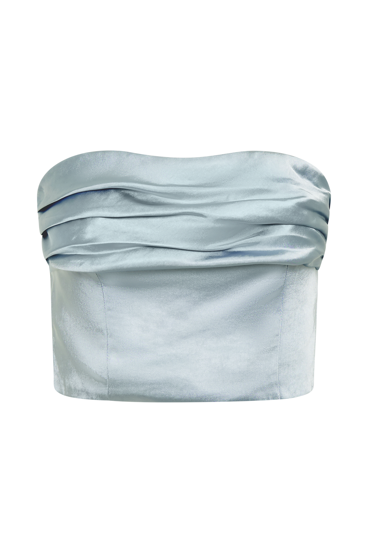 Khalani Ruched Strapless Satin Top - Ice Blue